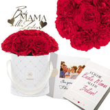 Geschenkidee für die Mama: Blossom Box - Premium White Rote Gartenrosen inkl. Flowertopper und Karte