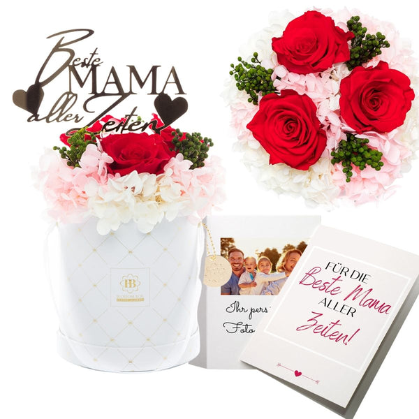 Geschenk-Set (Medium) Premium White "Blooming" mit Grußkarte und Topper